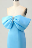 Blue Strapless Ruched Tight Short Prom Dress with Lace-up Back