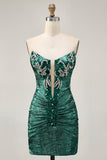 Golden Bodycon Strapless Beaded Short Prom Dress