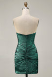 Golden Bodycon Strapless Beaded Short Prom Dress