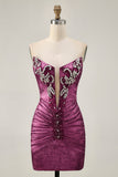 Golden Bodycon Strapless Beaded Short Prom Dress