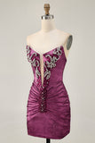 Golden Bodycon Strapless Beaded Short Prom Dress