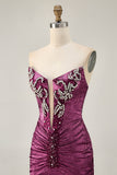 Golden Bodycon Strapless Beaded Short Prom Dress