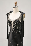 Sparkly Black Tight Rhinestones Cocktail Dress with Slit
