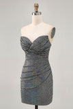 Sparkly Black Strapless Tight Short Cocktail Dress with Sequins