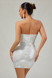 Sparkly Black Strapless Tight Short Cocktail Dress with Sequins