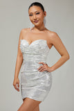 Sparkly Black Strapless Tight Short Cocktail Dress with Sequins