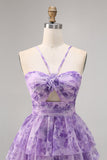 Green Floral Tiered Keyhole A Line Short Prom Dress