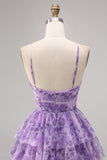 Green Floral Tiered Keyhole A Line Short Prom Dress
