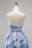 Green Floral Tiered Keyhole A Line Short Prom Dress