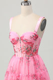 Pink Flower A Line Corset Short Prom Dress