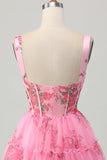 Pink Flower A Line Corset Short Prom Dress