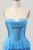 Yellow Strapless Corset A Line Tiered Cocktail Dress