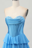 Yellow Strapless Corset A Line Tiered Cocktail Dress