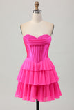 Yellow Strapless Corset A Line Tiered Cocktail Dress