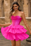 Blue Strapless Corset Tiered A-Line Short Prom Dress