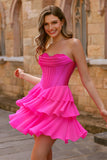 Blue Strapless Corset Tiered A-Line Short Prom Dress