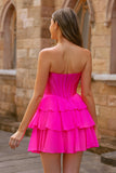 Blue Strapless Corset Tiered A-Line Short Prom Dress