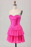 Yellow Strapless Corset A Line Tiered Cocktail Dress