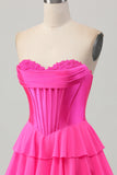 Yellow Strapless Corset A Line Tiered Cocktail Dress