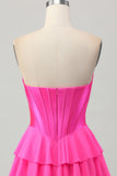 Blue Tiered Corset A Line Strapless Short Prom Dress