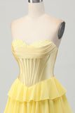 Fuchsia Strapless Corset Tiered A Line Short Prom Dress