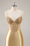 Golden Corset Bodycon Tight Beaded Short Prom Dress