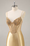 Golden Corset Bodycon Tight Beaded Short Prom Dress