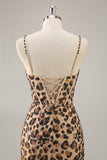 Kahki Leopard Corset Bodycon Short Prom Dress with Sequins