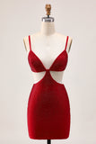 Chic Red Bodycon Beaded Cut Out Cocktail Dress