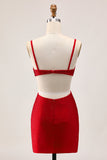 Chic Red Bodycon Beaded Cut Out Cocktail Dress