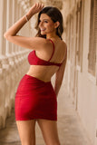Chic Bodycon Spaghetti Straps Beaded Cut Out Red Cocktail Dress