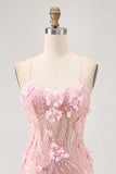 Blue Bodycon Corset Sequins Short Prom Dress with 3D Flowers