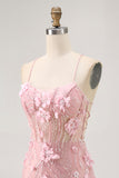 Blue Bodycon Corset Sequins Short Prom Dress with 3D Flowers