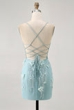 Blue Corset Sequins Floral Bodycon Cocktail Dress