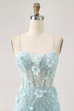 Blue Corset Sequins Floral Bodycon Cocktail Dress