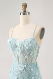 Blue Corset Sequins Floral Bodycon Cocktail Dress