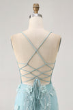 Blue Bodycon Corset Sequins Short Prom Dress with 3D Flowers