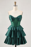 Dark Green Beaded A-line Strapless Corset Cocktail Dress