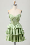 Dark Green Beaded A-line Strapless Corset Cocktail Dress