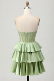 Dark Green Beaded A-line Strapless Corset Cocktail Dress