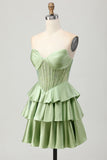 Dark Green Beaded A-line Strapless Corset Cocktail Dress