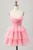 Cute A-line Strapless Cut Out Tiered Green Short Prom Dress