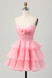 Cute A-line Strapless Cut Out Tiered Green Short Prom Dress
