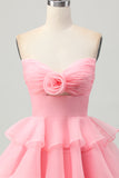 Cute A-line Strapless Cut Out Tiered Green Short Prom Dress