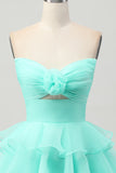 Cute Blush A-Line Strapless Cut Out Tiered Short Prom Dress