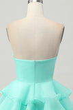 Cute Blush A-Line Strapless Cut Out Tiered Short Prom Dress