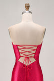 Fuchsia Strapless Cut Out Beaded Bodycon Short Prom Dress