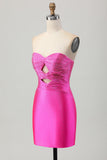 Fuchsia Strapless Cut Out Beaded Bodycon Short Prom Dress