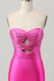 Fuchsia Strapless Cut Out Beaded Bodycon Short Prom Dress