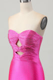 Fuchsia Strapless Cut Out Beaded Bodycon Short Prom Dress